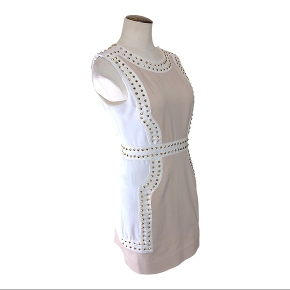Finders Keepers One More Try Feminin Gold Studded Short Dress White Blush Sz M - Picture 4 of 14